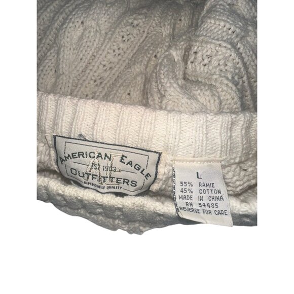 VTG American Eagle Fisherman Crewneck Sweater Knit Chunky Cable Ivory Men Large - Picture 5 of 7